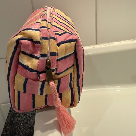 Bolso de aseo - Rayas - Rosa - Amarillo mantequilla - Pequeño