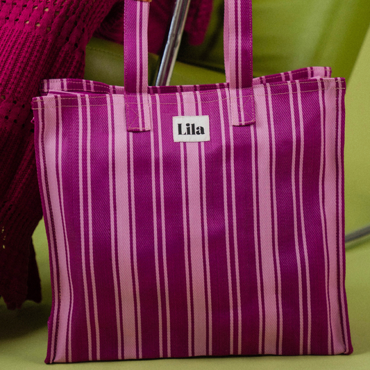 Tote de nailon reciclado - Raya fucsia