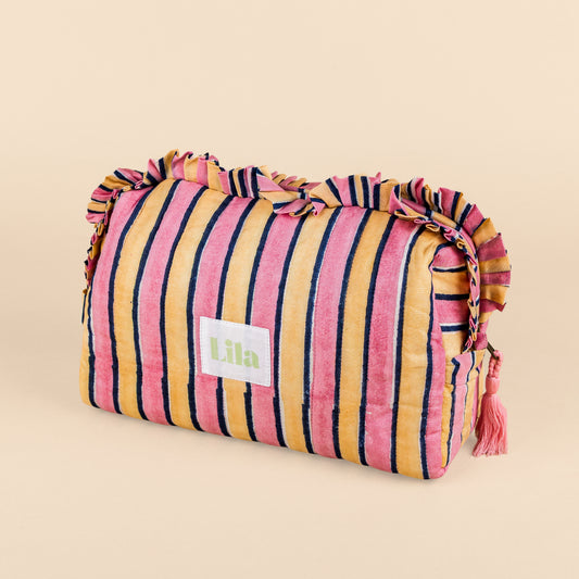 Bolsa de aseo - Rayas - Rosa - Amarillo mantequilla - Conjunto