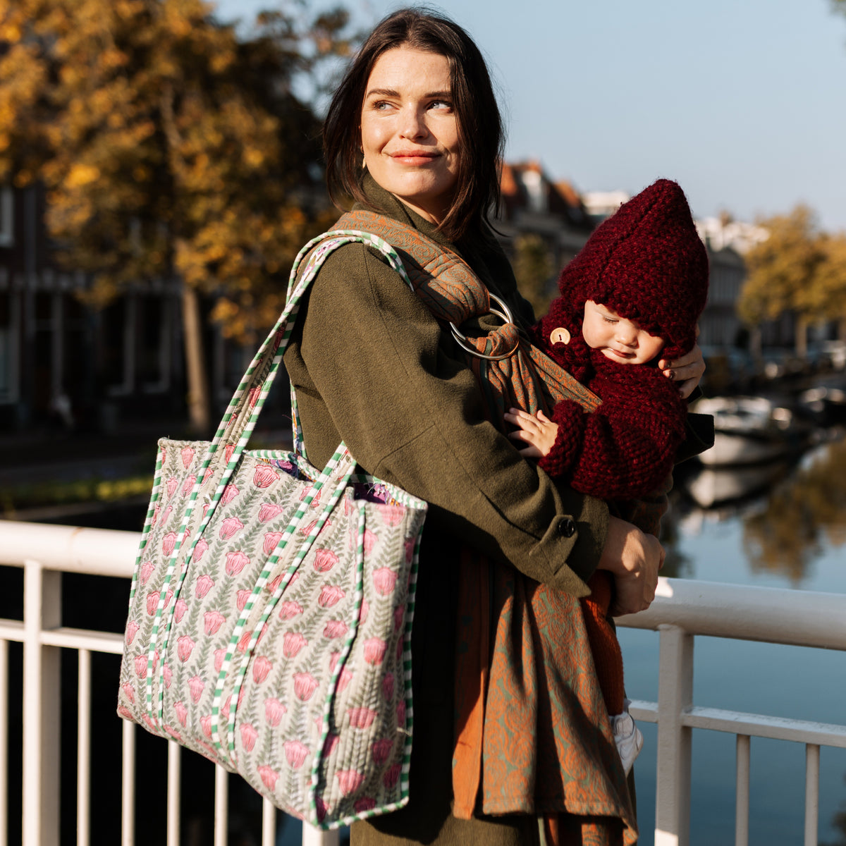 Bolso de mano - Verde - Lila - Cremallera - No.7