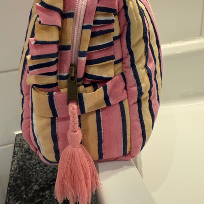 Bolso de aseo - Rayas - Volantes - Rosa - Amarillo mantequilla - Grande
