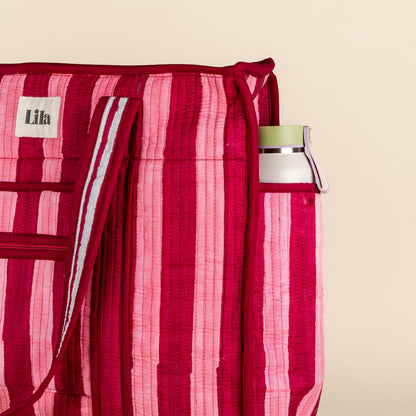 Organised Tote - Burgundy - Stripe - Inclusief toilettas- No.1
