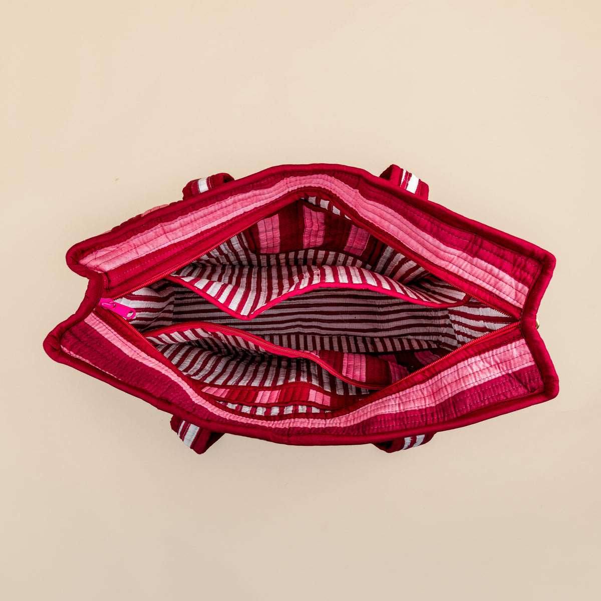 Organised Tote - Burgundy - Stripe - Inclusief toilettas- No.1