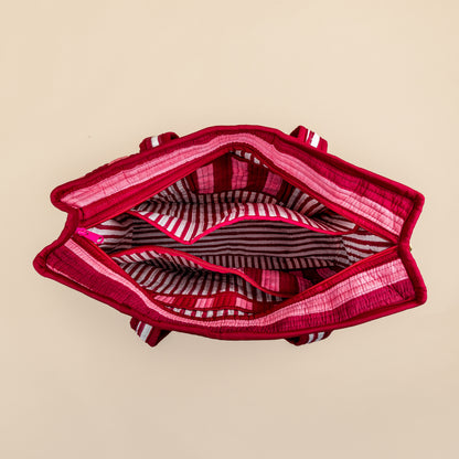 Organised Tote - Burgundy - Stripe - Inclusief toilettas- No.1