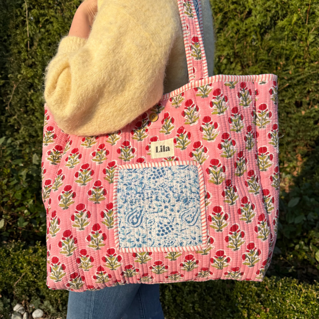 Bolso de mano - Azul - Rosa - incluye neceser - No.10