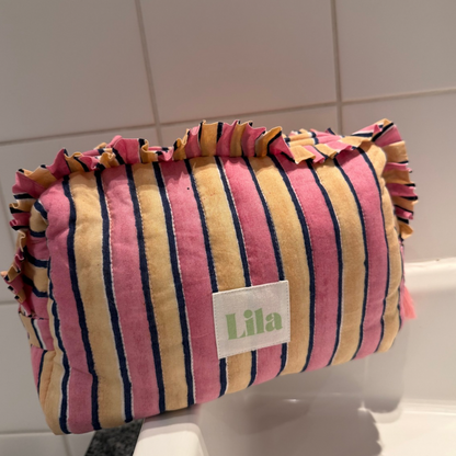 Bolso de aseo - Rayas - Volantes - Rosa - Amarillo mantequilla - Grande