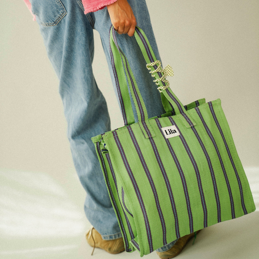 Tote de nailon reciclado - Raya azul verde