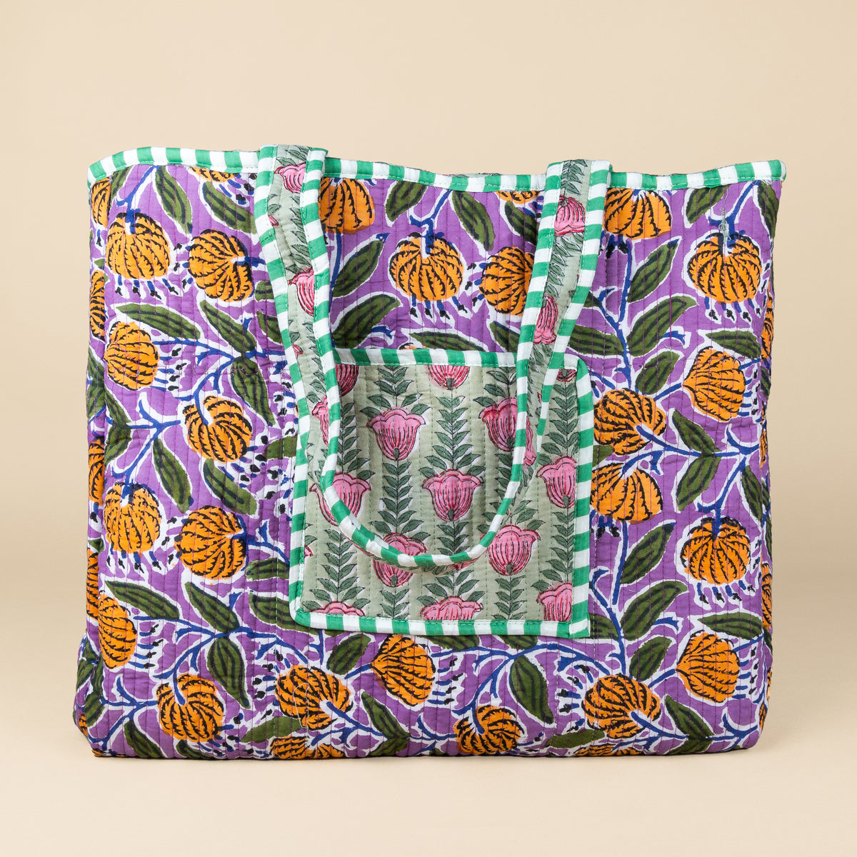 Tote Bag - Groen - Lila - Rits - No.7