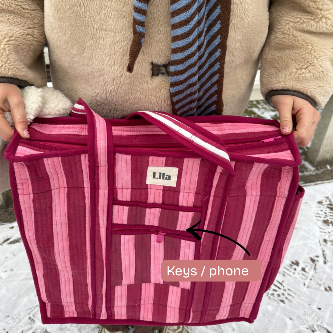 Organised Tote - Burgundy - Stripe - Inclusief toilettas- No.1