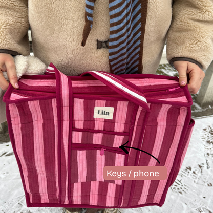 Organised Tote - Burgundy - Stripe - Inclusief toilettas- No.1
