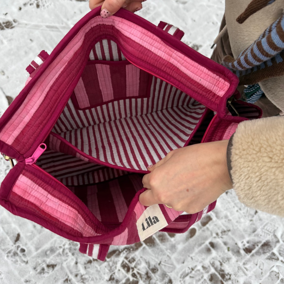 Organised Tote - Burgundy - Stripe - Inclusief toilettas- No.1