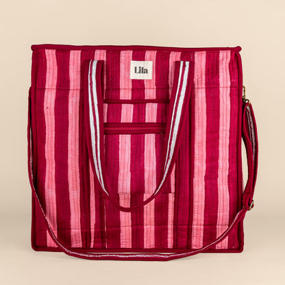 Organised Tote - Burgundy - Stripe - Inclusief toilettas- No.1