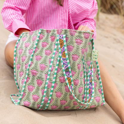 Tote Bag - Groen - Lila - Rits - No.7