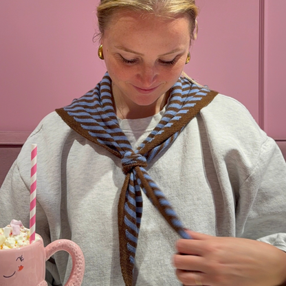 Triangle Scarf - Toffee - Blue & Brown stripe - Small
