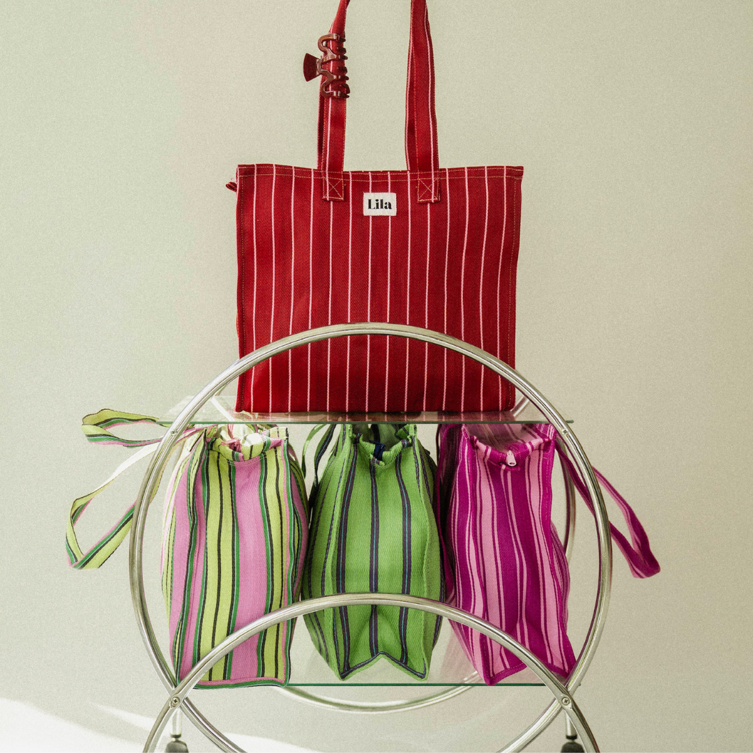 Tote de nailon reciclado - Rayas burdeos
