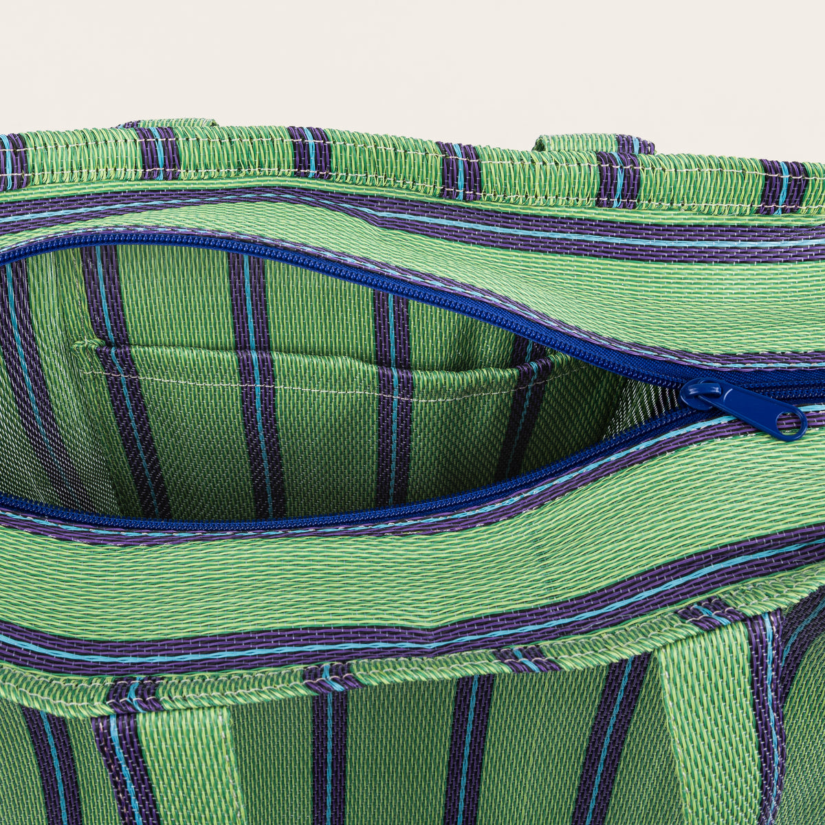 Recycled Nylon Tote - Green Blue Stripe