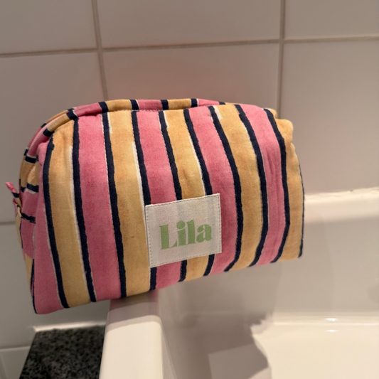 Bolso de aseo - Rayas - Rosa - Amarillo mantequilla - Pequeño