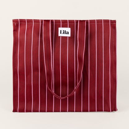 Tote de nailon reciclado - Rayas burdeos