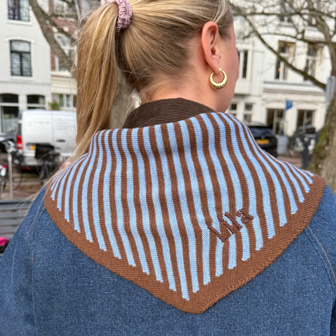 Triangle Scarf - Toffee - Blue & Brown stripe - Small