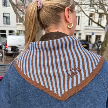 Triangle Scarf - Toffee - Blue & Brown stripe - Small