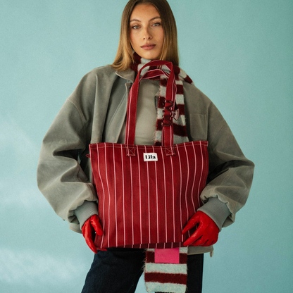 Tote de nailon reciclado - Rayas burdeos