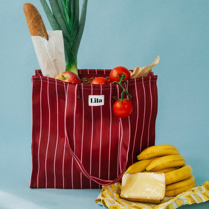 Tote de nailon reciclado - Rayas burdeos