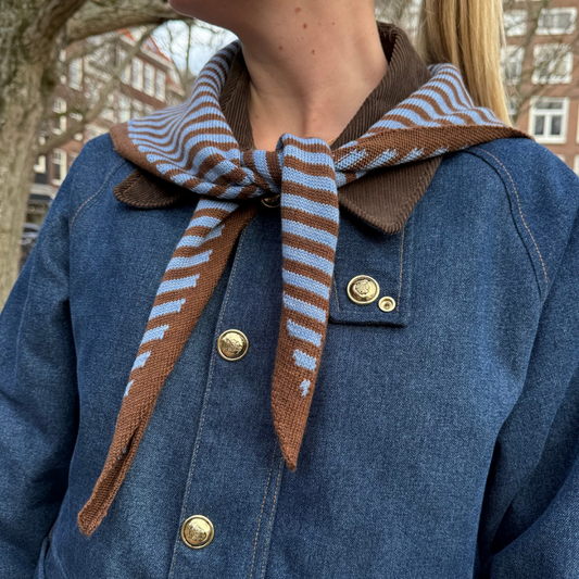 Triangle Sjaal - Toffee - Blauw & Bruin streep - Klein