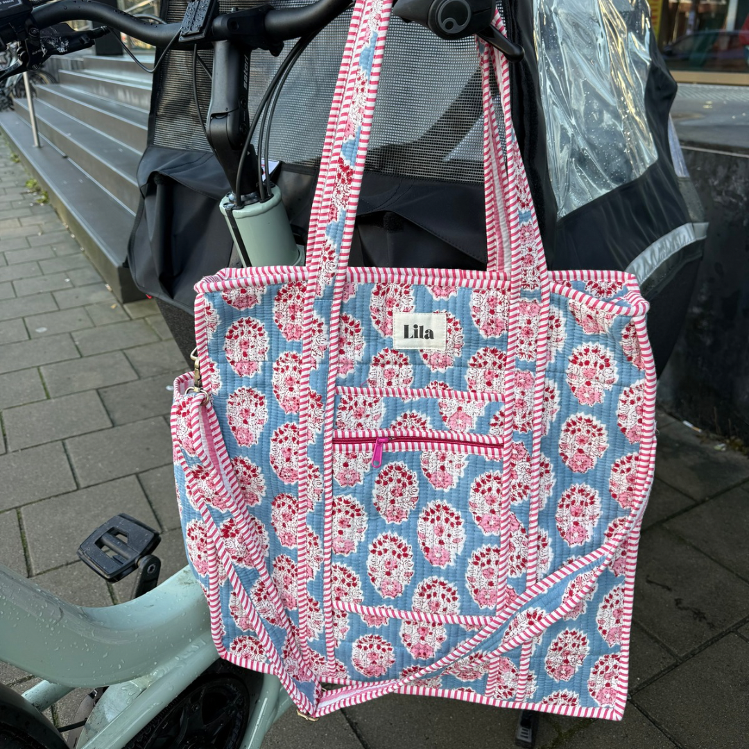 Tote organizado - Azul - Rosa - Incluye neceser - no.3