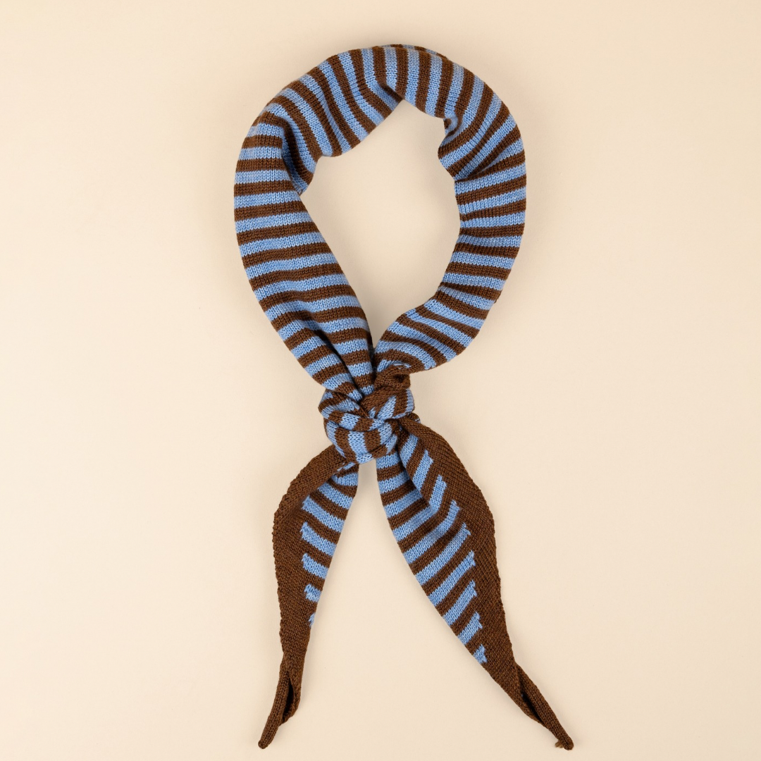 Triangle Scarf - Toffee - Blue & Brown stripe - Small