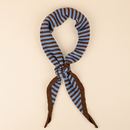 Triangle Scarf - Toffee - Blue & Brown stripe - Small