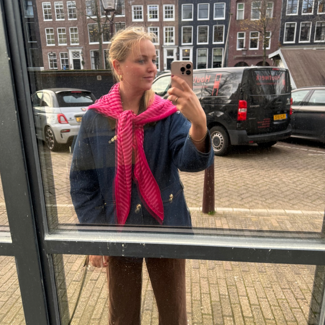 Triangle Sjaal - Roze streep - Groot