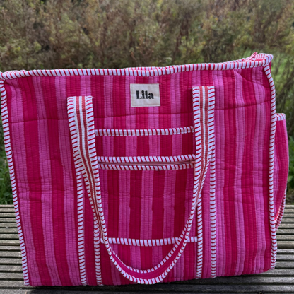Tote organizado - Raya rosa - Incluye neceser - No.6
