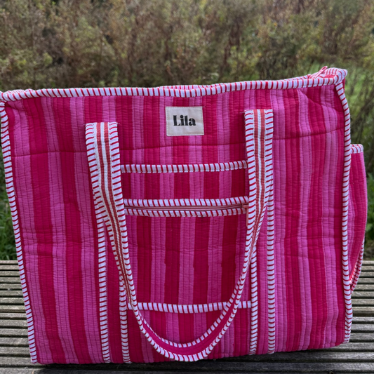 Tote organizado - Raya rosa - Incluye neceser - No.6