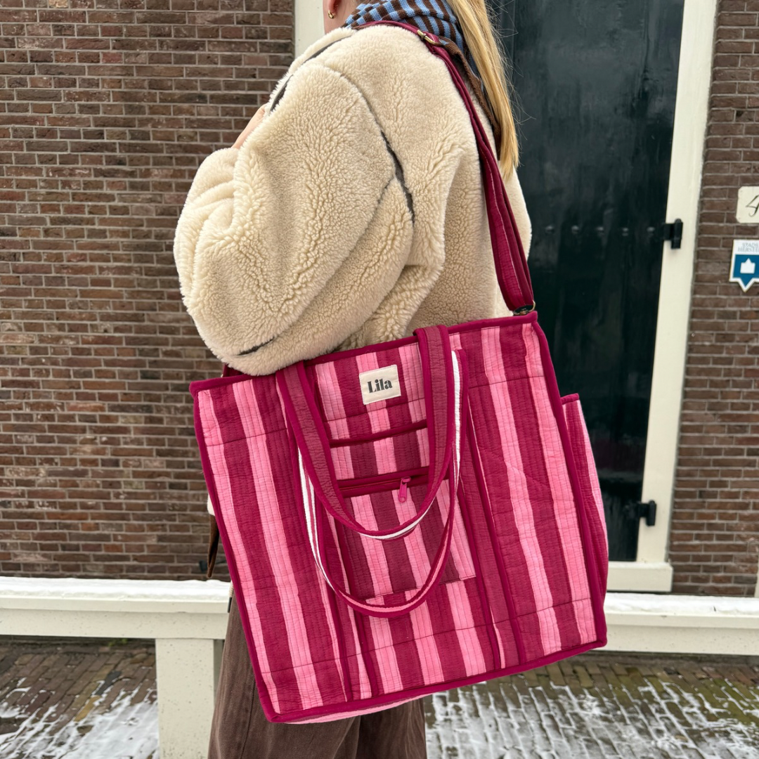 Organised Tote - Burgundy - Stripe - Inclusief toilettas- No.1