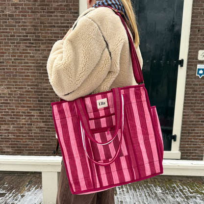 Organised Tote - Burgundy - Stripe - Inclusief toilettas- No.1