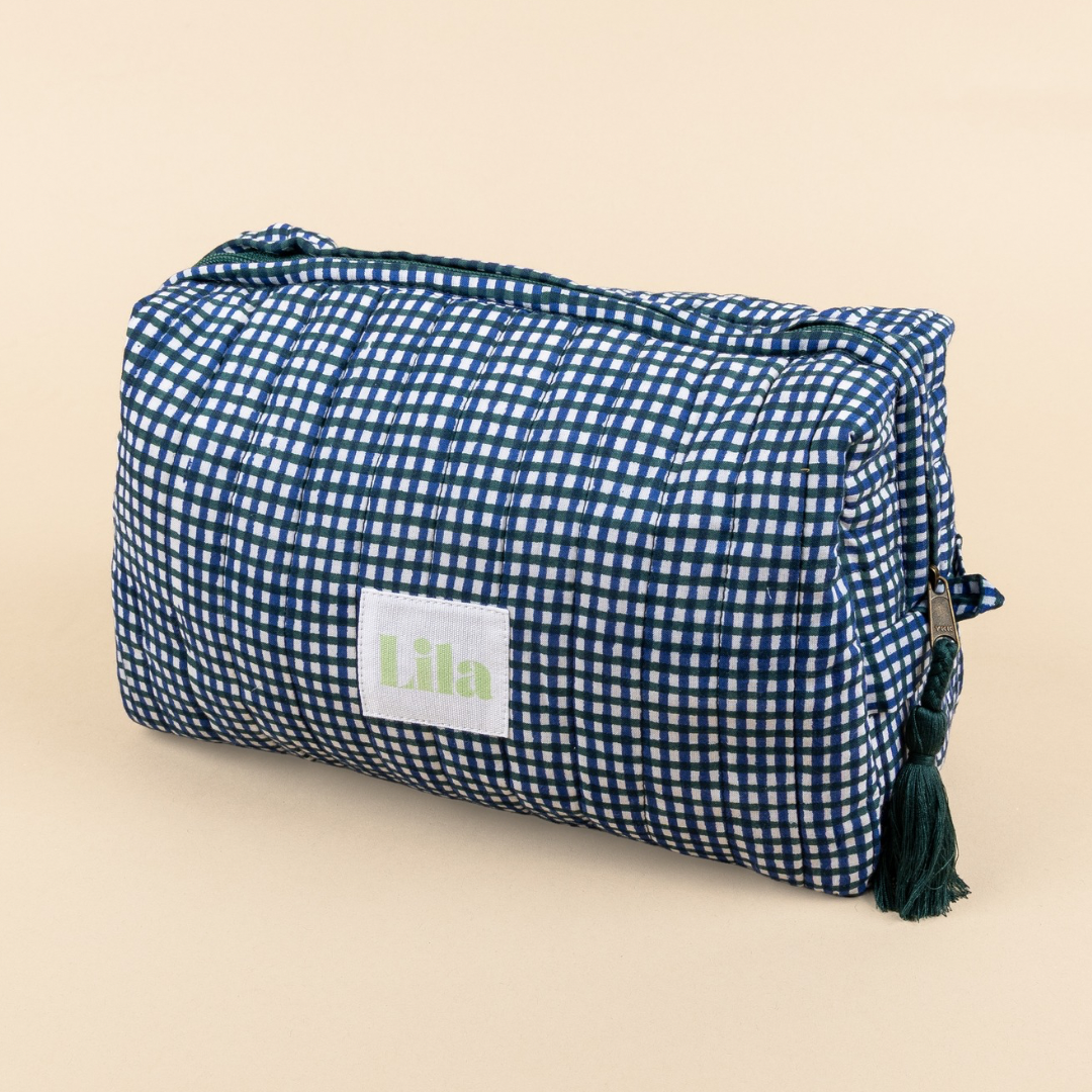 Bolsa de aseo - Tablero de ajedrez - Azul - Verde oscuro - Grande